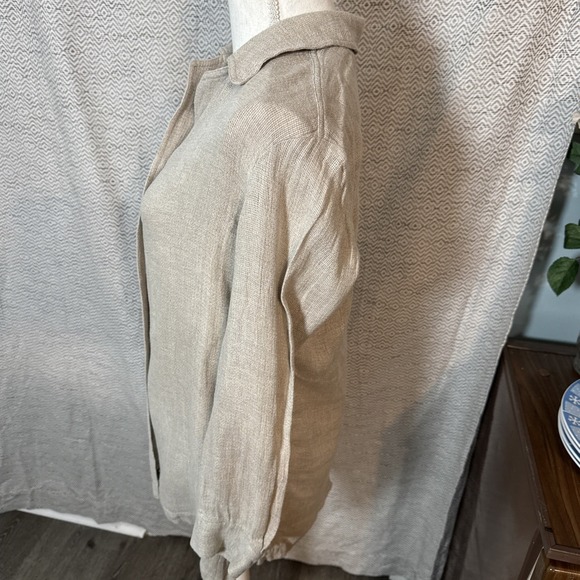 Rafaella Tan Linen Long Sleeve Button Up Size 10 - Picture 4 of 6